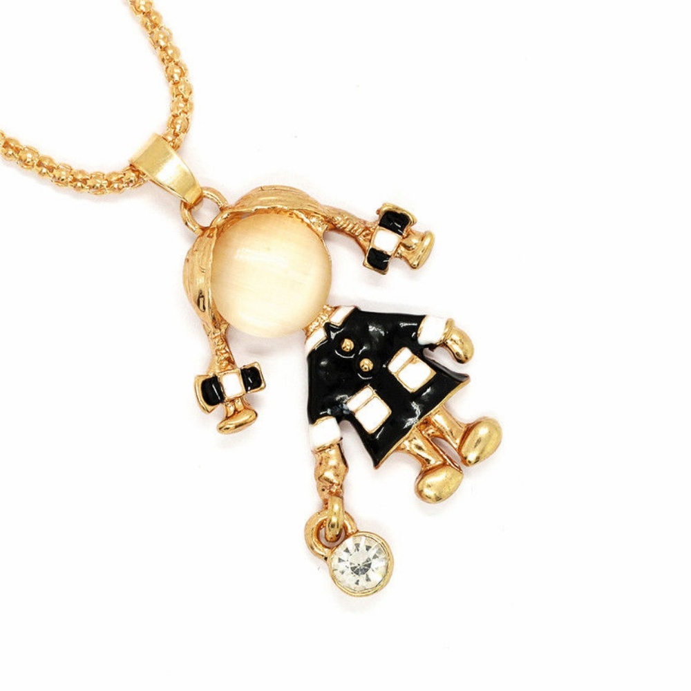 Ponytail Girl Enamel Pendant Sweater Necklace Long